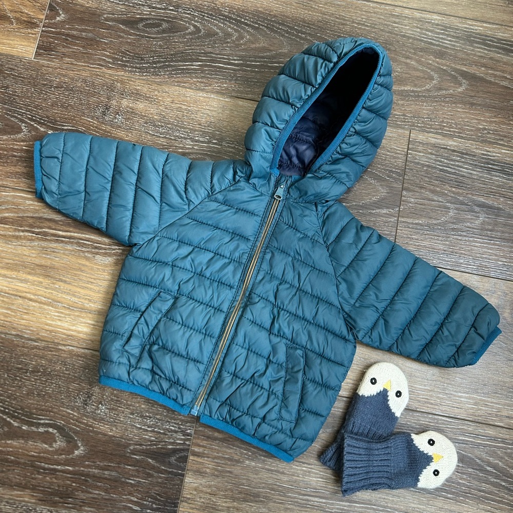 Baby Teal Puffer Jacket & 🐧 mittens